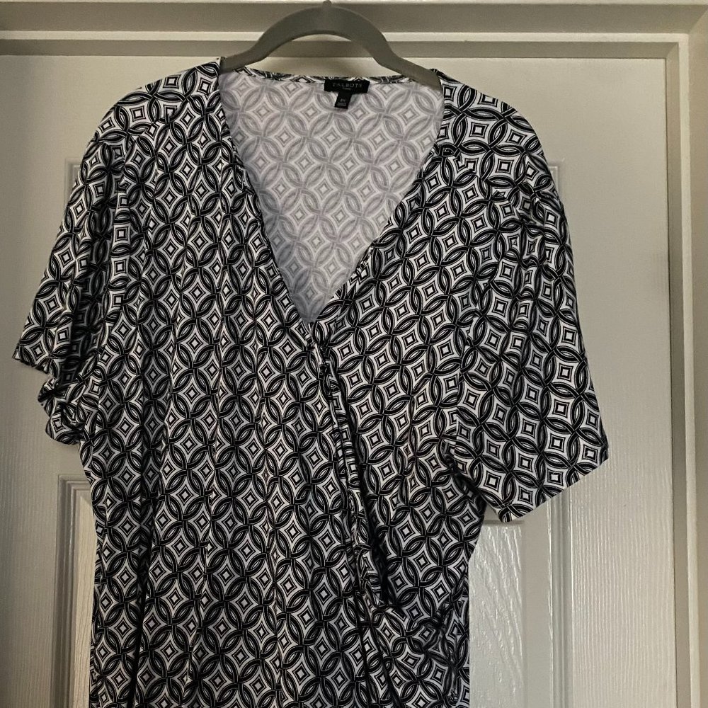 Talbots black & white front-wrap casual top